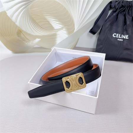 Celine MEDIUM REVERSIBLE FRAMED TRIOMPHE BELT 25MM CALFSKIN Gold Tone Buckle Black/Brown