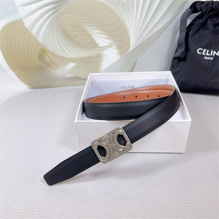 Celine MEDIUM REVERSIBLE FRAMED TRIOMPHE BELT 25MM CALFSKIN Silver Tone Buckle Black/Brown