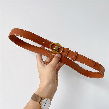 Celine TRIOMPHE Belt 25MM In Calfskin Gold Tone Buckle Brown