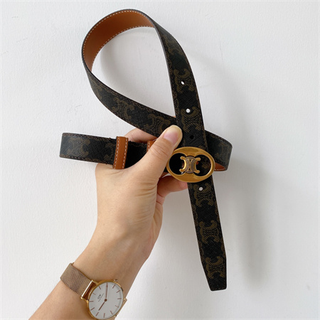 Celine TRIOMPHE Belt 25MM In TRIOMPHE CANVAS Gold Tone Buckle Black/Brown