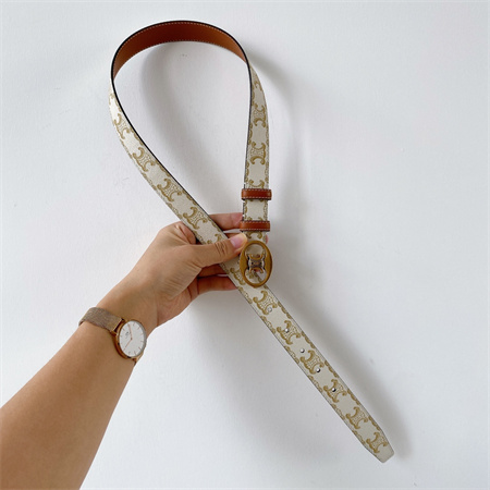 Celine TRIOMPHE Belt 25MM In TRIOMPHE CANVAS Gold Tone Buckle White/Brown