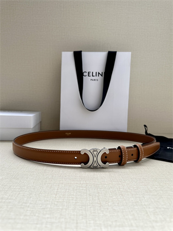 Celine TRIOMPHE Belt 25MM In Calfskin Aged Silver Tone Buckle Brown