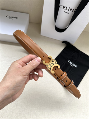 Celine TRIOMPHE Belt 25MM In Calfskin Aged Gold Tone Buckle Brown