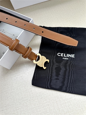 Celine TRIOMPHE Belt 25MM In Calfskin Gold Tone Buckle Brown