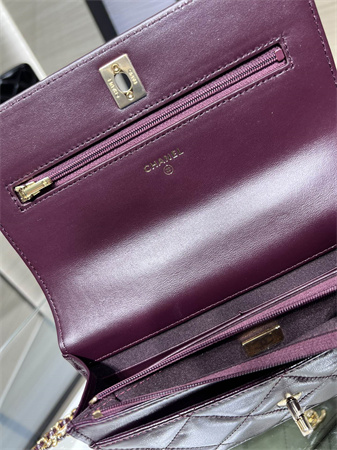 Cha.nel Wallet On Chain Shiny Lambskin & Gold-Tone Metal Burgundy AP4166