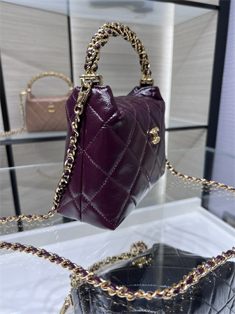 Cha.nel Clutch With Chain Shiny Lambskin & Gold-Tone Metal Burgundy AP4189