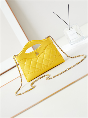 Cha.nel 31 Nano Chain Bag Lambskin Gold Tone Metal Yellow AS3656
