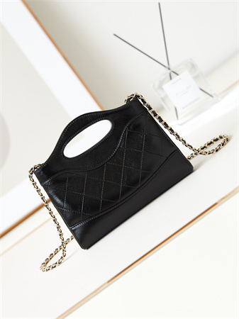 Cha.nel 31 Nano Chain Bag Calfskin Gold Tone Metal Black AS3656