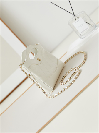 Cha.nel 31 Nano Chain Bag Calfskin Gold Tone Metal White AS3656