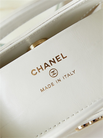 Cha.nel 31 Nano Chain Bag Calfskin Gold Tone Metal White AS3656