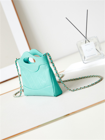 Cha.nel 31 Nano Chain Bag Calfskin Gold Tone Metal Green Blue AS3656