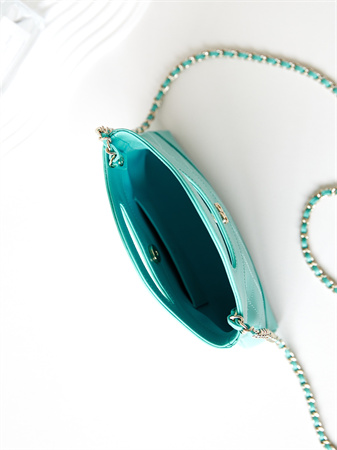 Cha.nel 31 Nano Chain Bag Calfskin Gold Tone Metal Green Blue AS3656