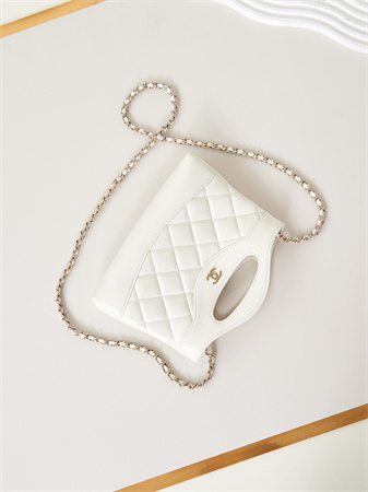 Cha.nel 31 Nano Chain Bag Lambskin Gold Tone Metal White AS3656