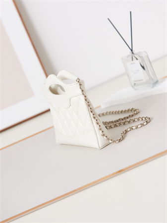 Cha.nel 31 Nano Chain Bag Lambskin Gold Tone Metal White AS3656