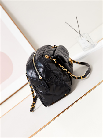 Cha.nel  Bowling Bag Shiny Calfskin & Gold-Tone Metal Black AS4905