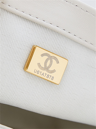 Cha.nel Supermini Flap Bag Lambskin Gold Tone Metal White AS4946