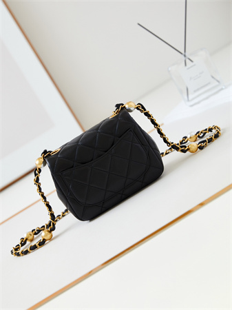Cha.nel Supermini Flap Bag Lambskin Gold Tone Metal Black AS4946
