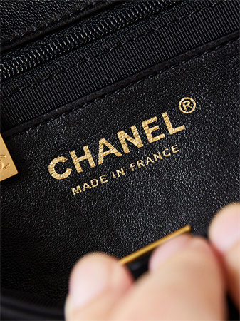 Cha.nel Supermini Flap Bag Lambskin Gold Tone Metal Black AS4946