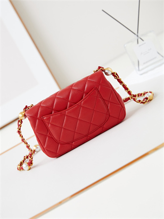 Cha.nel Mini Flap Bag Lambskin Gold Tone Metal Red AS4947
