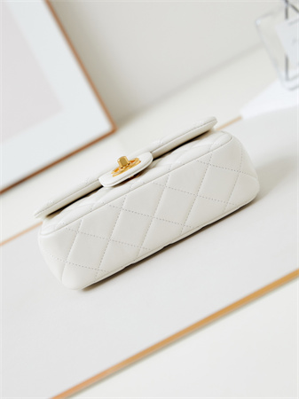 Cha.nel Mini Flap Bag Lambskin Gold Tone Metal White AS4947