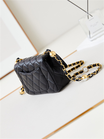 Cha.nel Mini Flap Bag Lambskin Gold Tone Metal Black AS4947