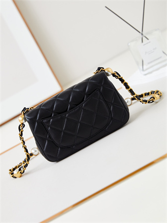 Cha.nel Mini Flap Bag Lambskin Gold Tone Metal Black AS4947