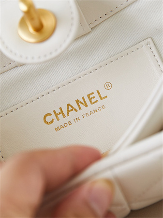 Cha.nel Small Shoulder Bag Lambskin Gold Tone Metal White AS4948