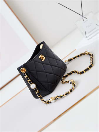 Cha.nel Small Shoulder Bag Lambskin Gold Tone Metal Black AS4948