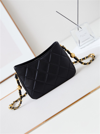 Cha.nel Small Shoulder Bag Lambskin Gold Tone Metal Black AS4948