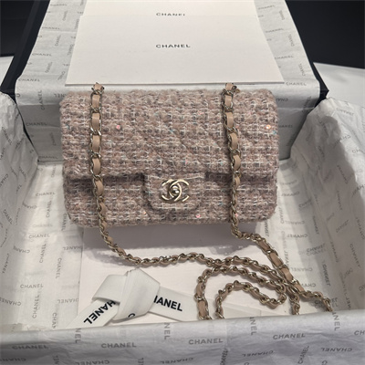 Cha.nel Mini Classic Flap Bag Tweed With Sequin Gold Tone Metal Pink