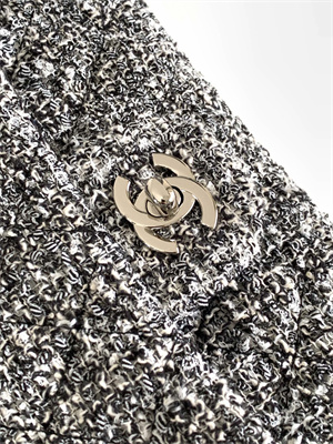 Cha.nel Mini Classic Flap Bag Tweed Gold Tone Metal Grey