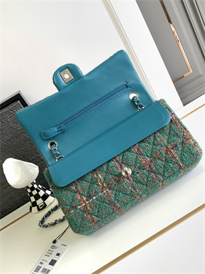 Cha.nel Medium Classic Flap Bag Tweed Gold Tone Metal Green