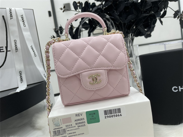 Cha.nel Mini Trendy CC Flap Bag With Chain Lambskin Gold Tone Metal Pink A68063