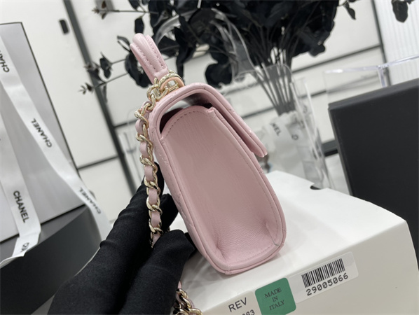 Cha.nel Mini Trendy CC Flap Bag With Chain Lambskin Gold Tone Metal Pink A68063