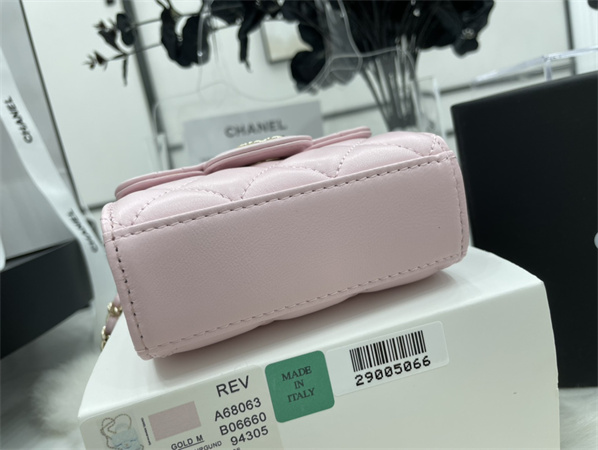 Cha.nel Mini Trendy CC Flap Bag With Chain Lambskin Gold Tone Metal Pink A68063