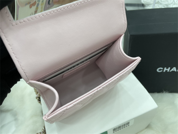 Cha.nel Mini Trendy CC Flap Bag With Chain Lambskin Gold Tone Metal Pink A68063