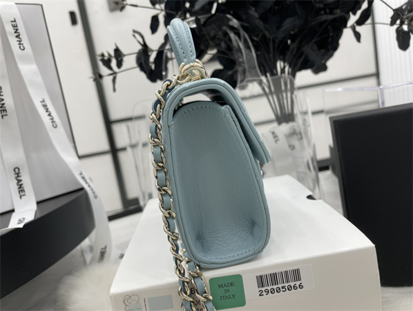 Cha.nel Mini Trendy CC Flap Bag With Chain Lambskin Gold Tone Metal Blue A68063