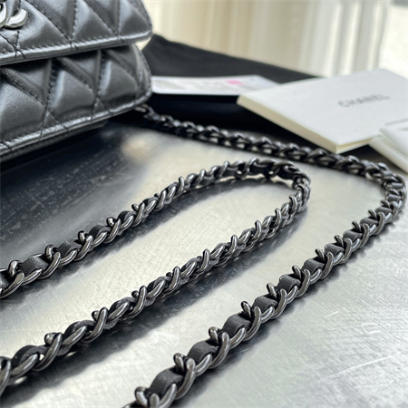 Cha.nel Trendy CC Wallet On Chain So Black In Black Lambskin A80982