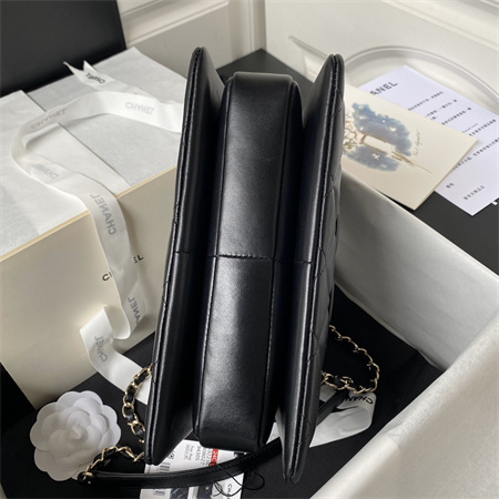 Cha.nel Trendy CC Flap Bag With Top Handle Lambskin Gold Tone Metal Black A92236