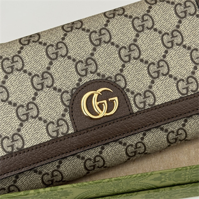 Gu.cci Ophidia chain wallet Beige and ebony GG Supreme canvas 772309