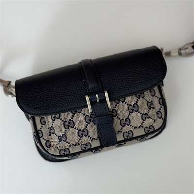 Gu.cci GG super mini bag Beige and ebony Original GG canvas and Navy leather 795213