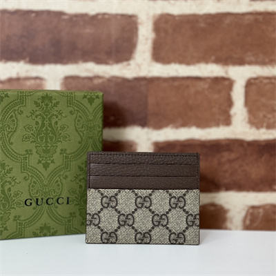 Gu.cci Bi-color card case with GG detail Supreme canvas Brown 795230