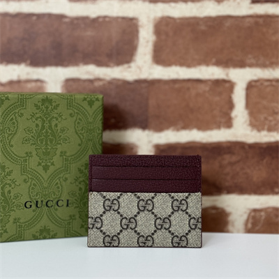 Gu.cci Bi-color card case with GG detail Supreme canvas Brown 795230