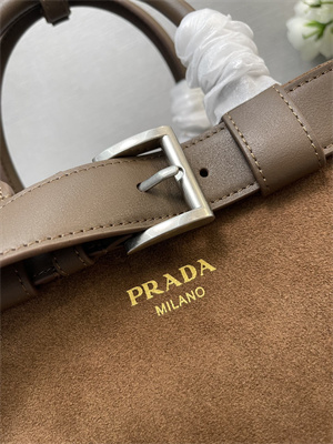 Prada Buckle medium suede handbag with belt  brown 1BA434