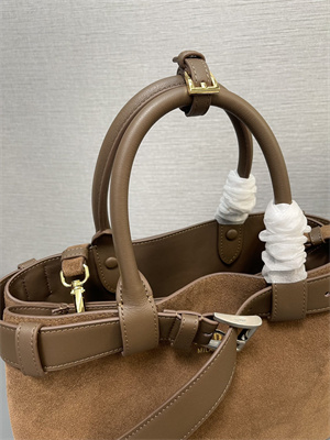 Prada Buckle medium suede handbag with belt  brown 1BA434