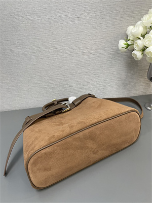 Prada Buckle medium suede handbag with belt  brown 1BA434