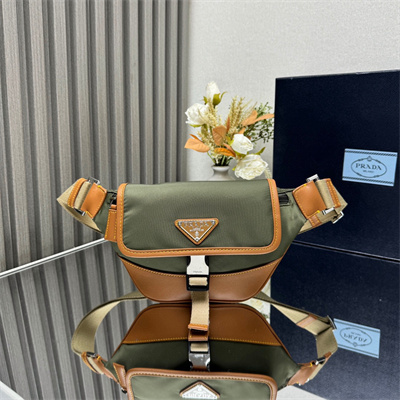 Prada Re-Nylon and leather shoulder bag Military/Caramel 2VH176