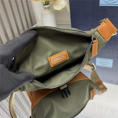 Prada Re-Nylon and leather shoulder bag Military/Caramel 2VH176