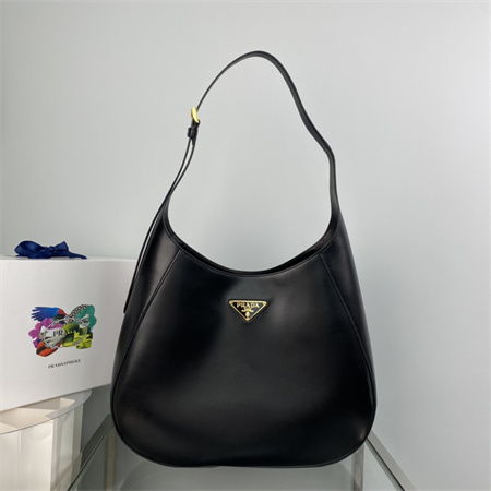 Prada Large leather shoulder bag with topstitching Black 1BC181