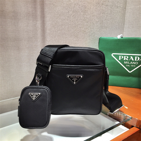 Prada Re-Nylon and Saffiano leather shoulder bag Black 2VH112